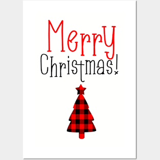 Merry Christmas Red and Black Buffalo Plaid Design Posters and Art